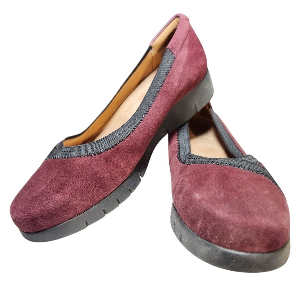 Clarks Artisan Daelyn Hill Shoes 8 Burgundy Red Suede Leather Comfort Casual‎